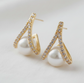 Vintage Inspired Pearl and Cubic Zirconia Cross Stud Earring image 1