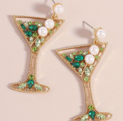 Emerald Sparkling Cocktail Statement Earrings image 1