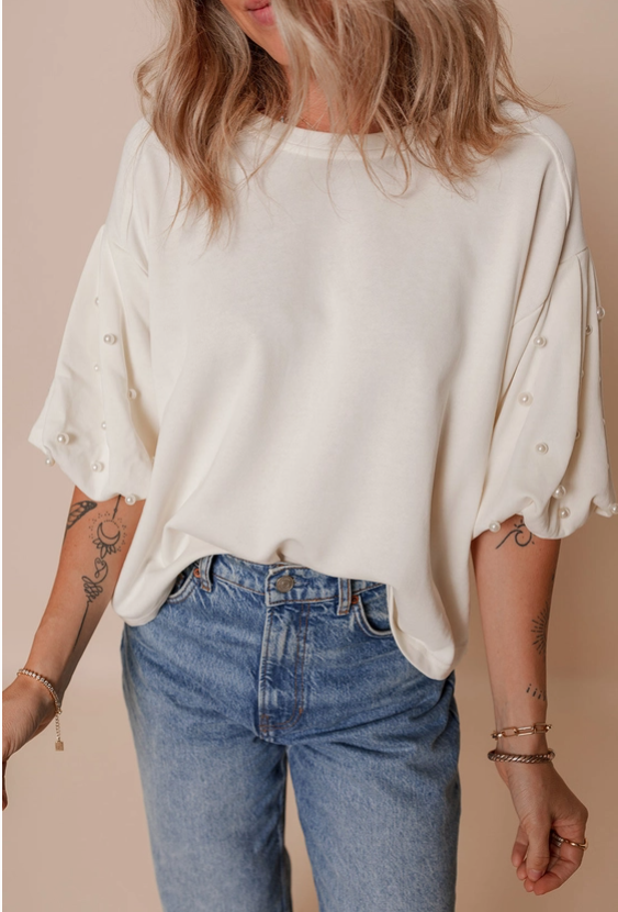Pearl Puff Sleeve Top – Ivory image 3