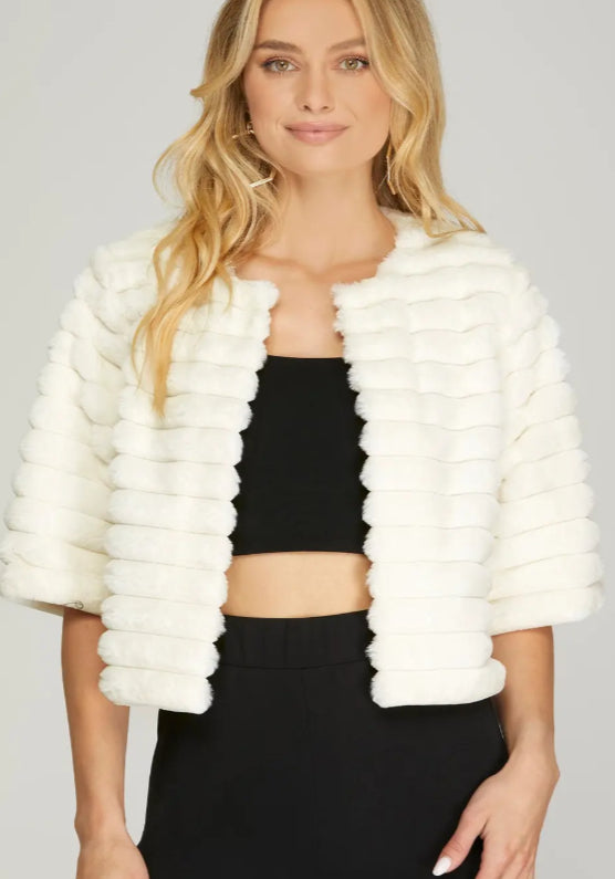 Ivory Faux Fur Crop Jacket image 1