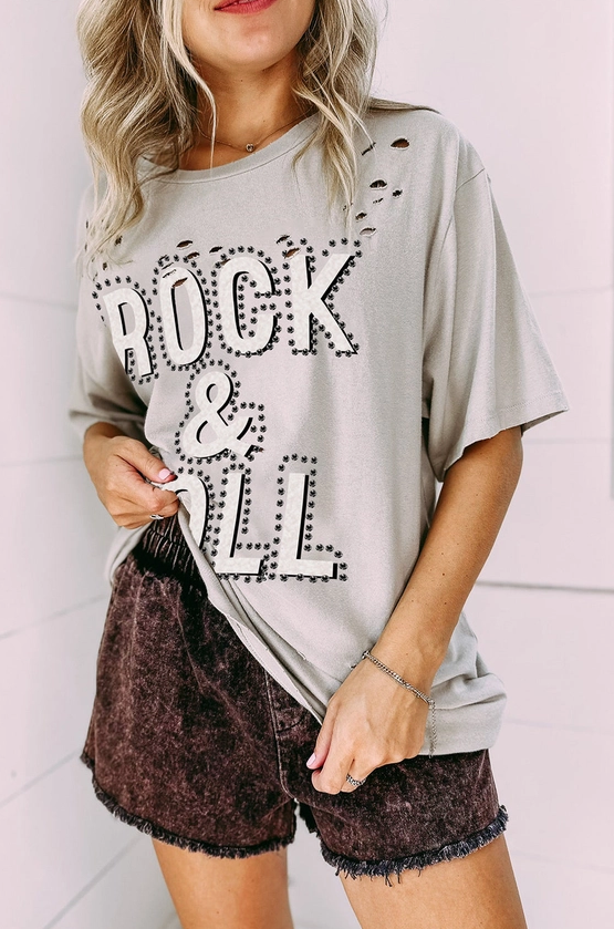 Studded Rock & Roll Graphic Tee – Vintage Gray image 0