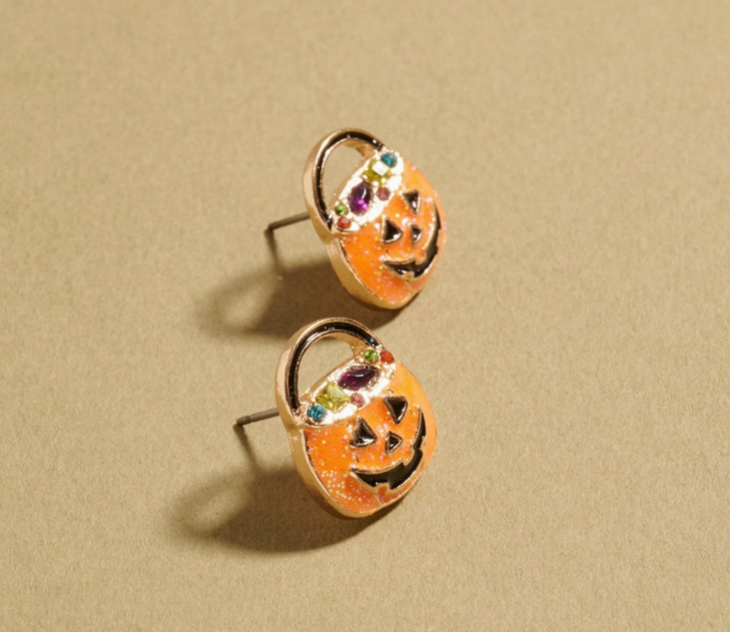 Jeweled Jack-O’-Lantern Stud Earrings 🎃✨ image 1
