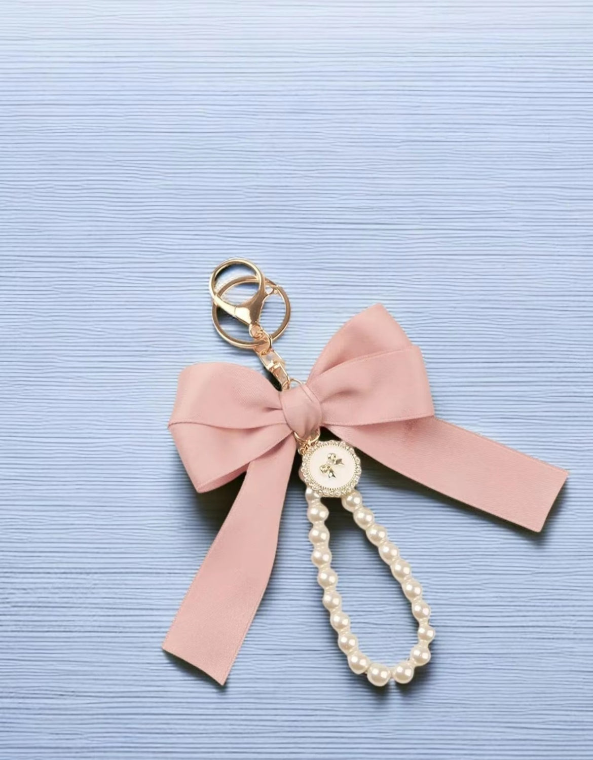 Handmade Bow Keychain with Pearl Wristlet & Pearl Bow Charm image 1