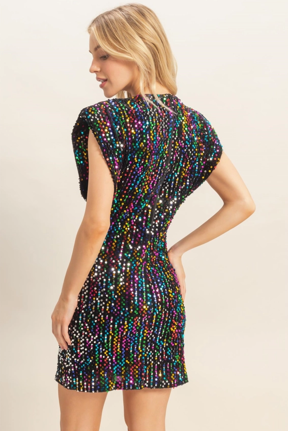 Black Sequin Velvet Mini Dress image 2