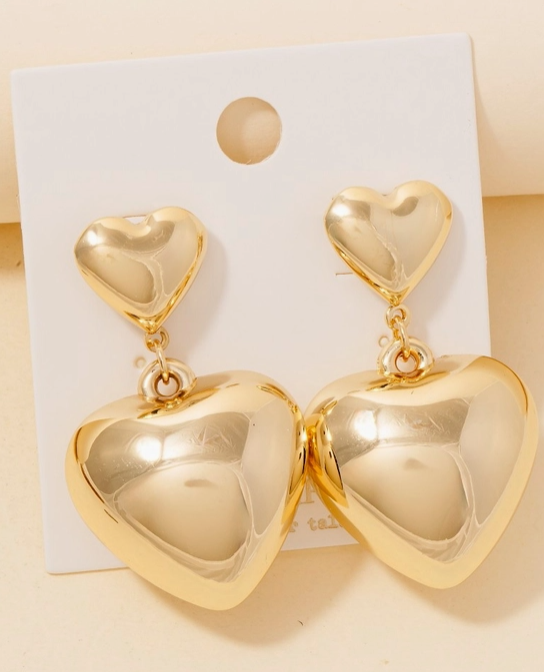Golden Puff Heart Drop Earrings image 0