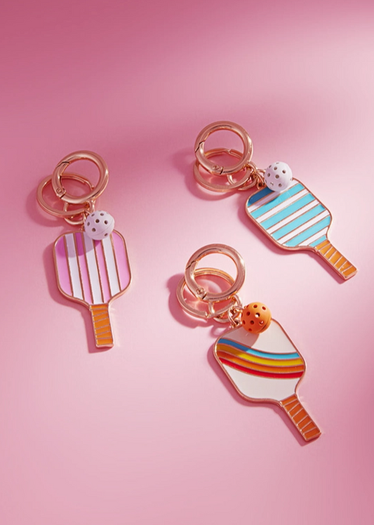 🎾 Pickleball Paddle Keychain – Pink & Gold Charm image 1
