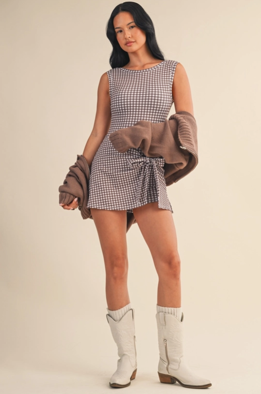 Sporty Gingham Dress - Brown image 1