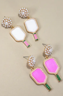🎾 Pearl Paddle Drop Earrings – Pickleball Glam image 1