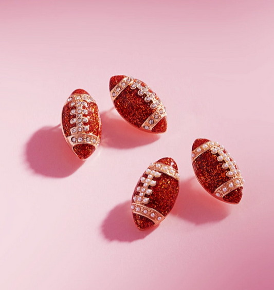 Glitter Football Stud Earrings – Red & Gold image 0
