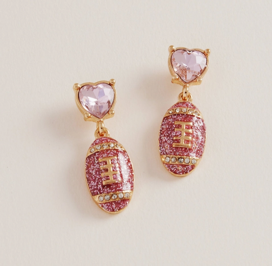 Glitter Football & Heart Stud Earrings – Pink & Gold image 0