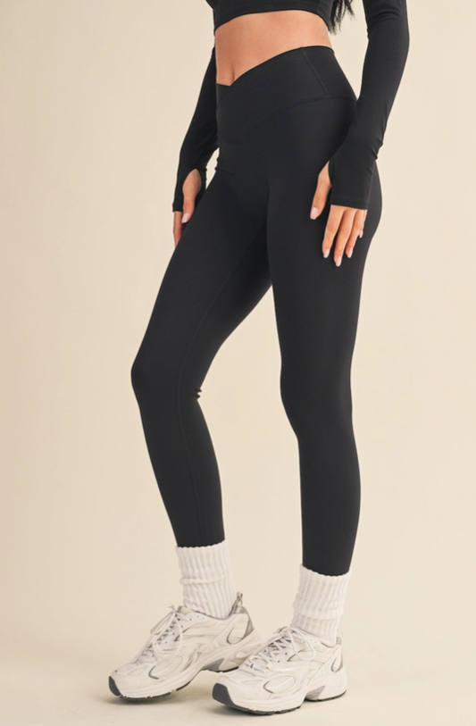 V-Cross Waist Black Leggings image 1