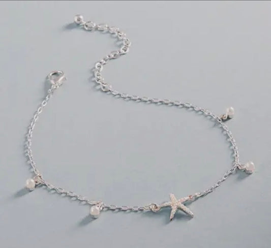 Silver Starfish and Pearl Necklace image 0