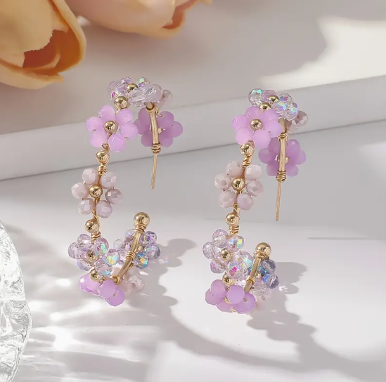 Beaded Flower Hoop Earrings image 2