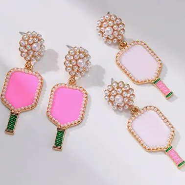 🎾 Pearl Paddle Drop Earrings – Pickleball Glam image 0