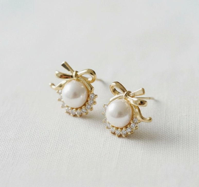 Chic Pearl Bow Drop Earrings image 1