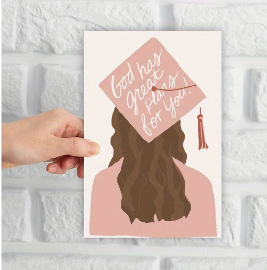 🎓 Brunette Grad Girl in Pink Cap & Gown Graduation Card 🎓 image 0
