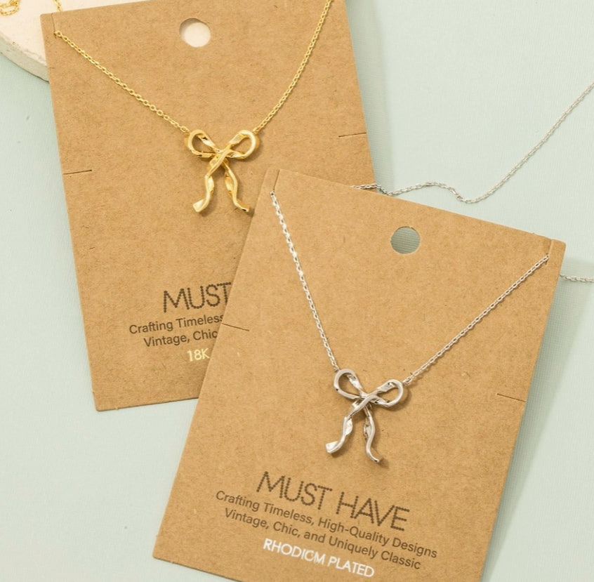 Twisted Ribbon Bow Necklace – 18K Gold Dipped image 1