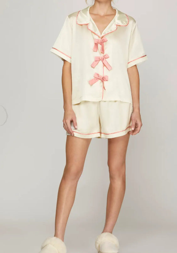 “Pretty in Pink Bows” Satin Pajama Set image 1
