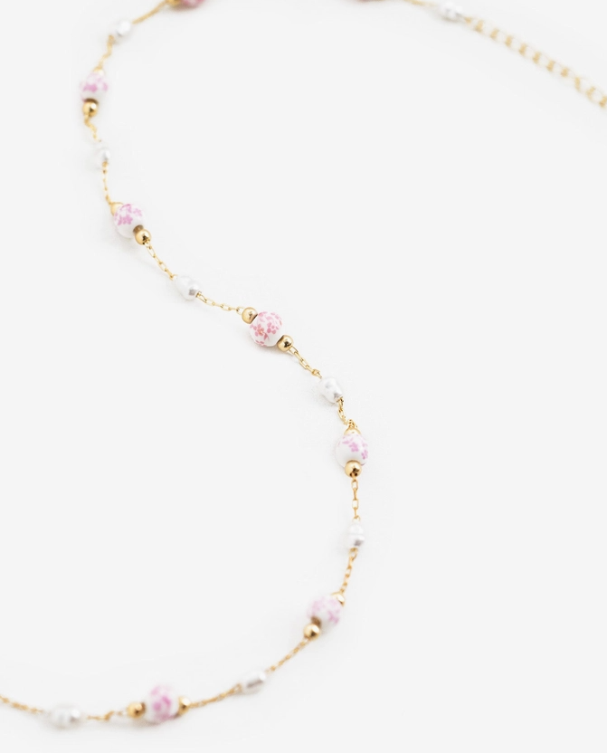 Vintage Rose Porcelain Bead Necklace image 1