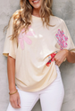 Oversized Floral Appliqué Tee – Cream image 3