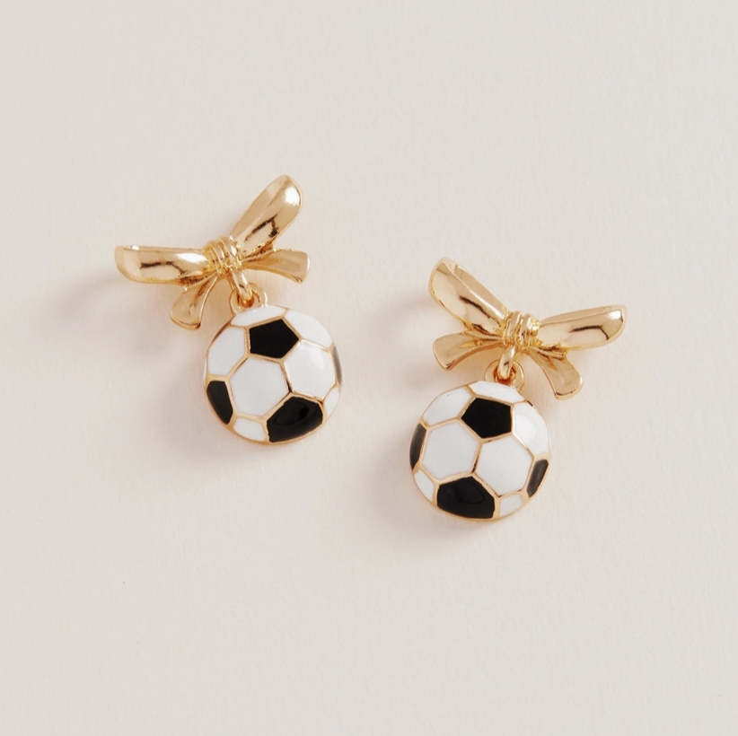 Gold Bow & Soccer Ball Drop Earrings image 0