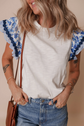 Floral Embroidered Ruffle Sleeve Tee – White & Blue image 0