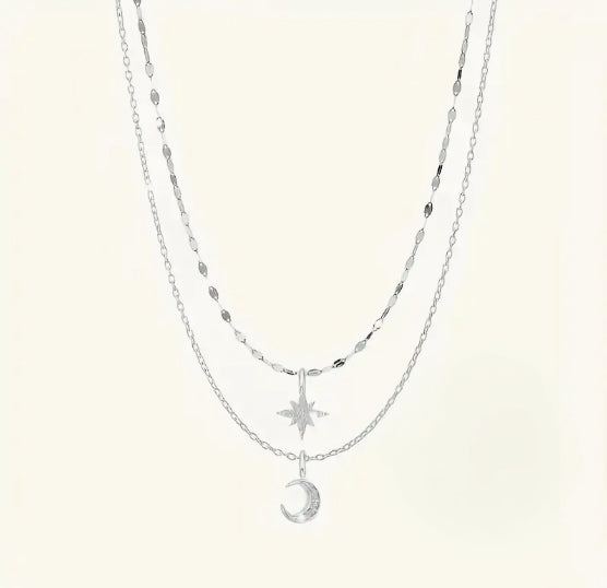Moon & Star Layered Necklace – 925 Sterling Silver 🌙✨ image 3