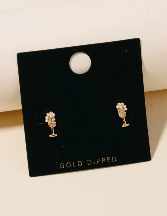 Pearl Champagne Stud Earrings – Gold Dipped image 0