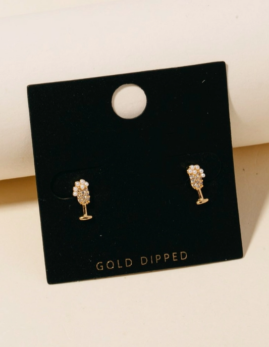 Pearl Champagne Stud Earrings – Gold Dipped image 0