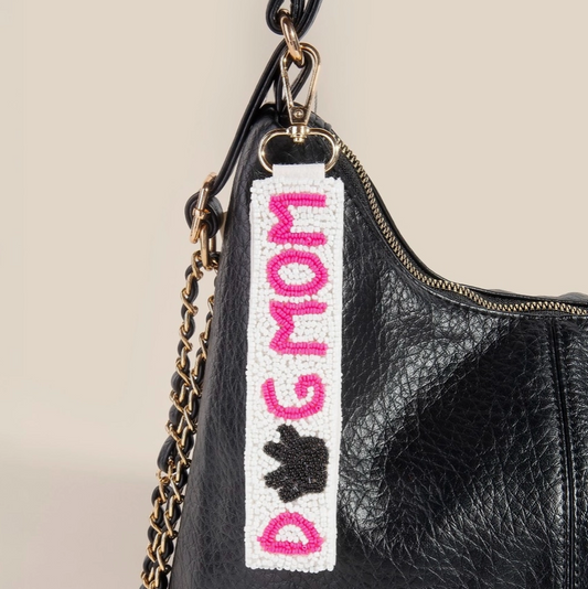 🐾 Beaded “Dog Mom” Keychain – Pink Paw Print Edition 💖 image 1