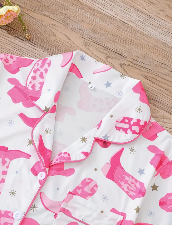 💖 Howdy, Dreamer! White & Pink Cowgirl Boot Pajama Set image 2