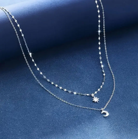 Moon & Star Layered Necklace – 925 Sterling Silver 🌙✨ image 1