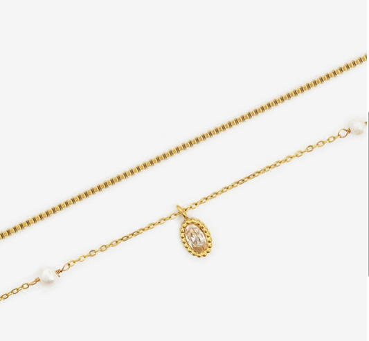 Layered Pearl & Medallion Stainless Steel Necklace image 1