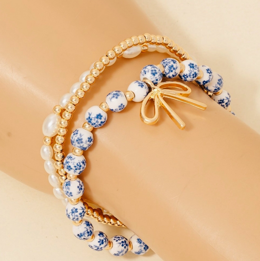 Chinoiserie Bow Beaded Bracelet Set image 1