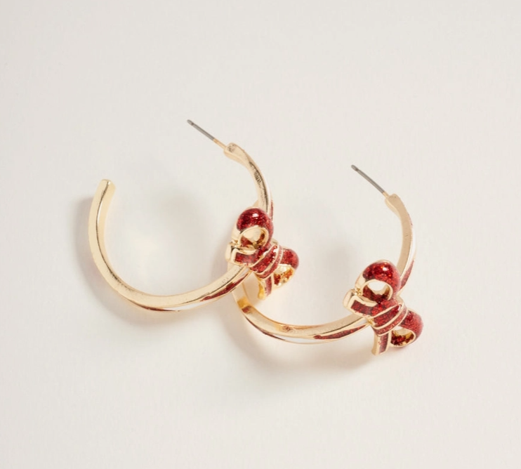 “All Tied Up” Holiday Bow Hoop Earrings image 1