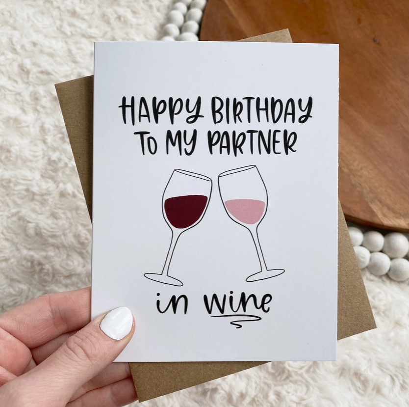 🍷 “Partner in Wine” Birthday Card – Cheers Edition 🎉 image 0