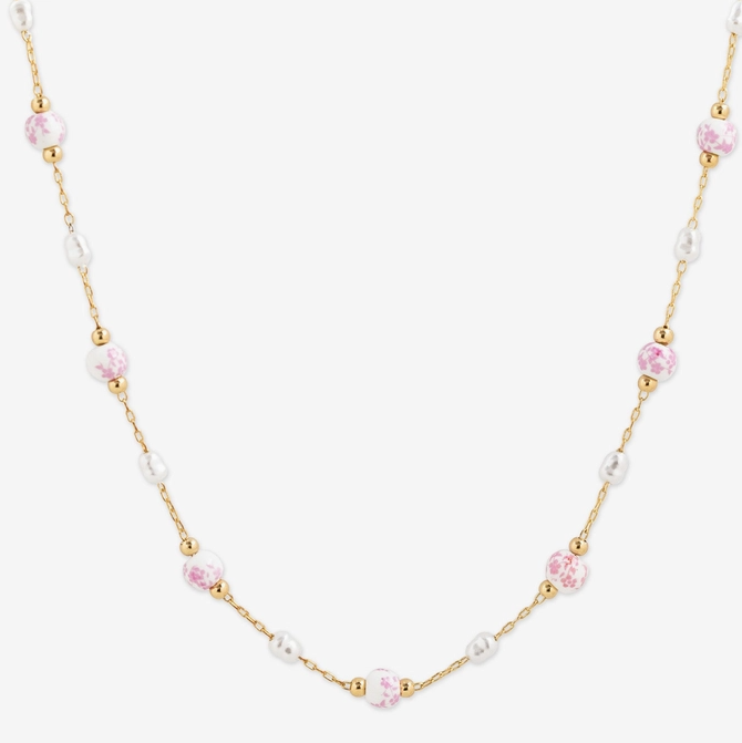 Vintage Rose Porcelain Bead Necklace image 0