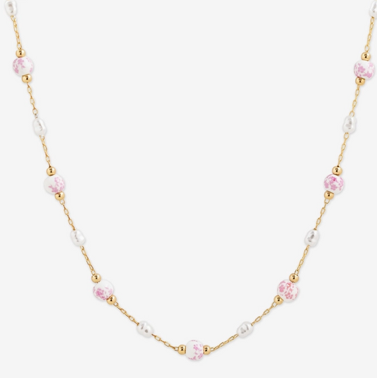 Vintage Rose Porcelain Bead Necklace image 0