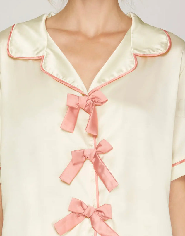 “Pretty in Pink Bows” Satin Pajama Set image 3