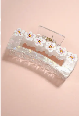 🌸 Clear Floral Claw Clip – Dainty Cherry Blossom Design image 0