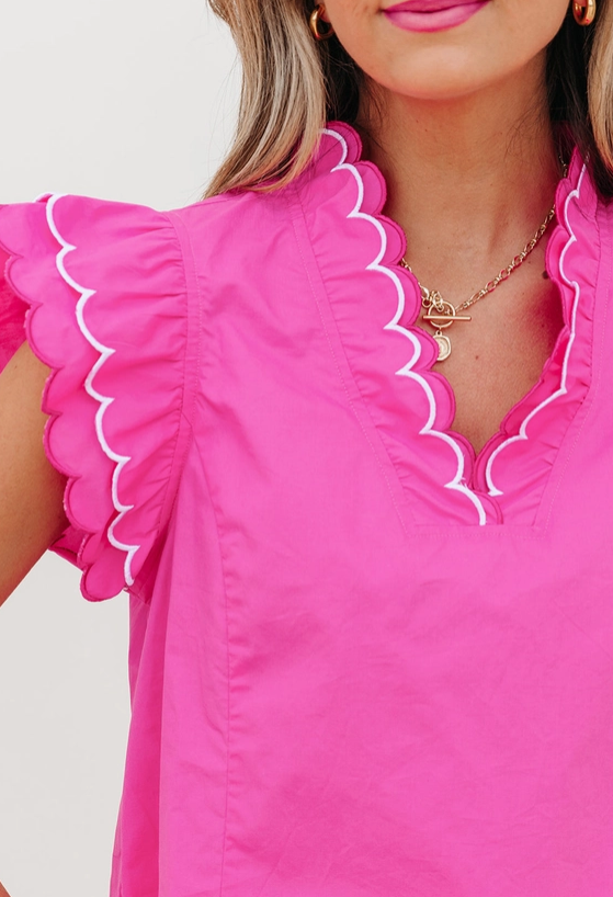 Pink Scallop Trim Short Sleeve Blouse image 3