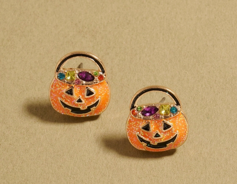 Jeweled Jack-O’-Lantern Stud Earrings 🎃✨ image 0