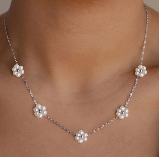Silver Blossom Pearl Necklace image 1