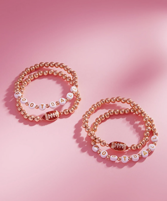 Football Beaded Stretch Bracelet Stack – Gold & White image 0