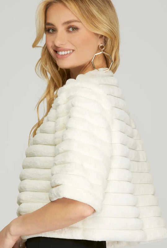 Ivory Faux Fur Crop Jacket image 2