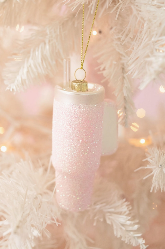 Pink Glittered Stanley Christmas Ornament - Pink Cup image 0
