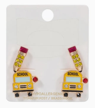 Back to Cool Earrings – School Bus & Pencil Duo image 1
