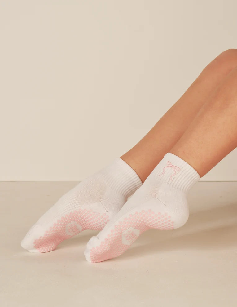 The Harlow Grip Sock - Pink Bow