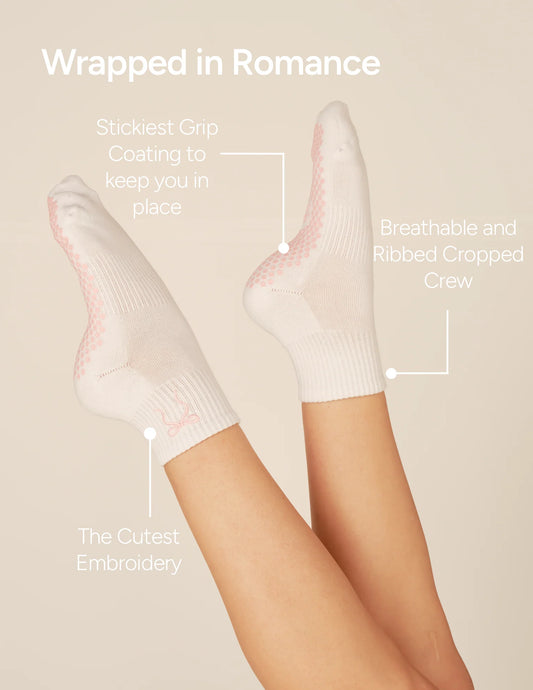 The Harlow Grip Sock - Pink Bow