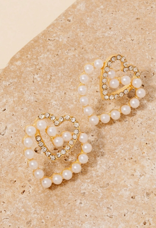 Double Love Pearl Heart Earrings image 0